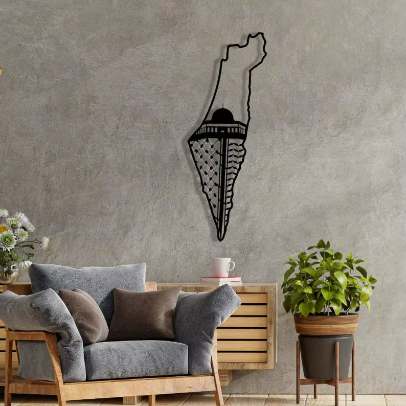 Palestine & Aqsa Map with Keffiyeh Islamic Metal Wall Art