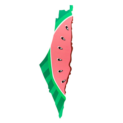 wooden palestine map of a watermelon slice on a white background