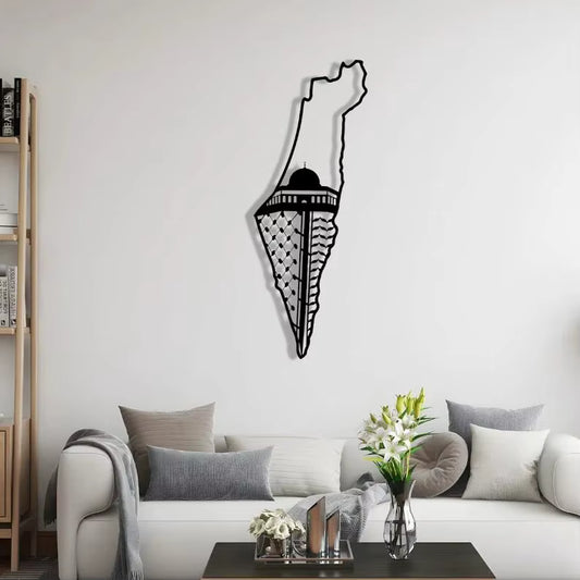Palestine & Aqsa Map with Keffiyeh Islamic Metal Wall Art