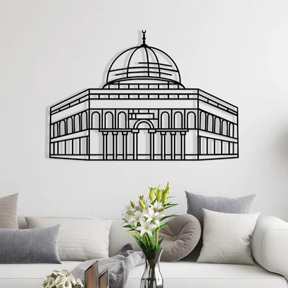 metal wall art of Al-Aqsa (dome of the rock) on a light background in a modern living room