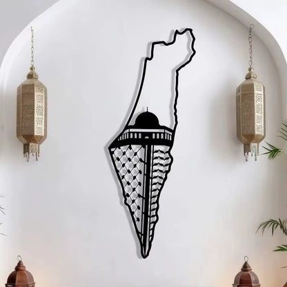 Palestine & Aqsa Map with Keffiyeh Islamic Metal Wall Art